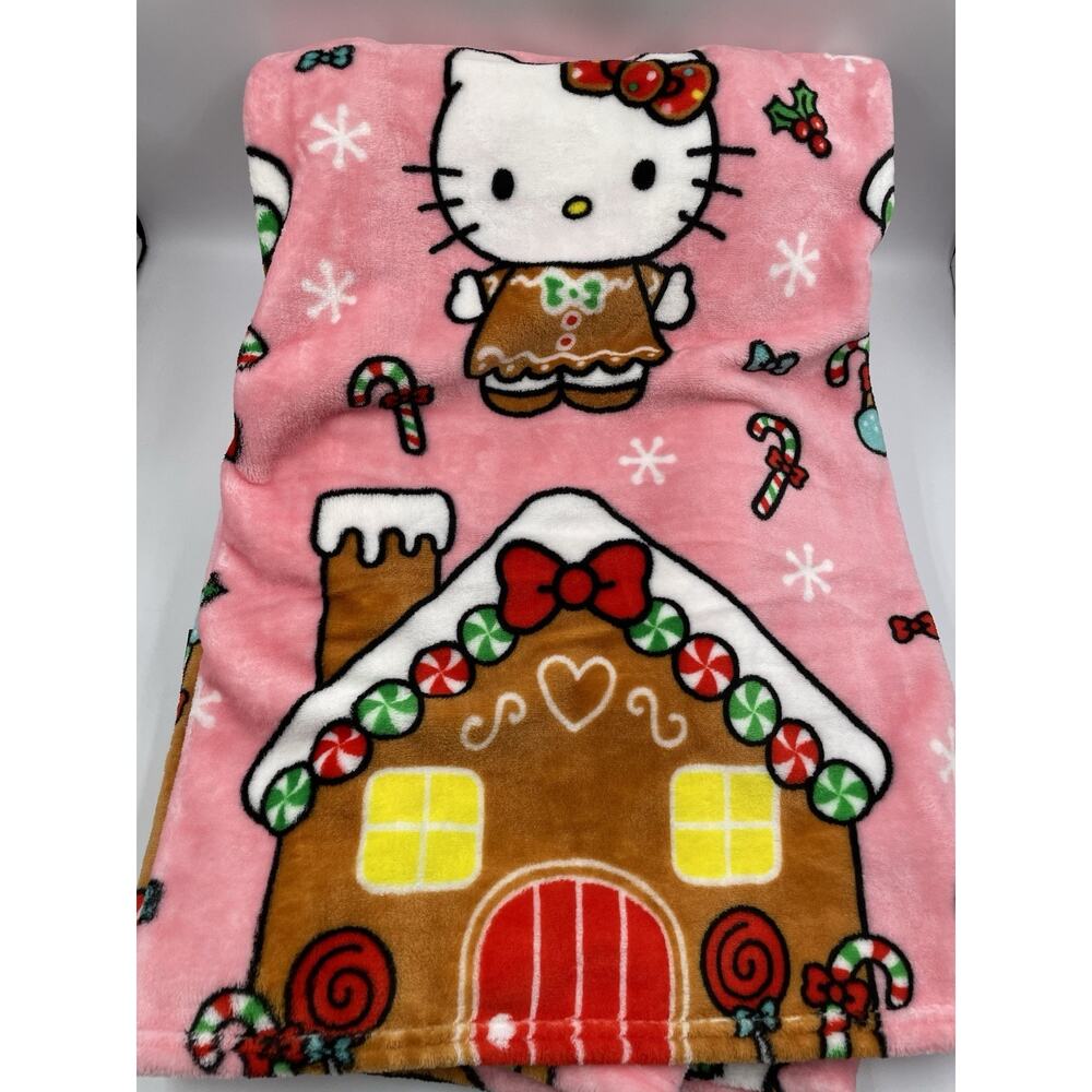 Hello Kitty Christmas Pink Gingerbread Plush Throw 50x70 Viral Blanket Brand New